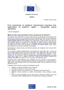 EUROPEAN COMMISSION  MEMO Brussels, 26 April[removed]Free movement of workers: Commission improves the