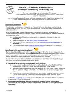 SURVEY COORDINATOR GUIDELINES 2016 Washington State Healthy Youth Survey 2016 The work you do is important to the success of the survey. Carefully following these instructions helps ensure that results for your school wi