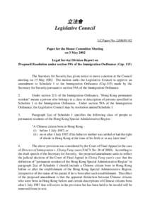 立法會 Legislative Council LC Paper No. LS86[removed]Paper for the House Committee Meeting on 3 May 2002 Legal Service Division Report on