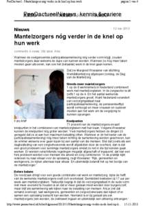 PenOactueel - Mantelzorgers nóg verder in de knel op hun werk  pagina 1 van 4 PenOactueelNieuws, kennis & cariere Nieuws