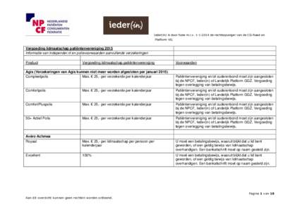 Ieder(in) is door fusie m.i.vde rechtsopvolger van de CG-Raad en Platform VG. Vergoeding lidmaatschap patiëntenvereniging 2015 Informatie van independer.nl en polisvoorwaarden aanvullende verzekeringen Produc