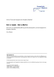 Online-Texte der Evangelischen Akademie Bad Boll  Welt in Sünde – Welt in Waffen