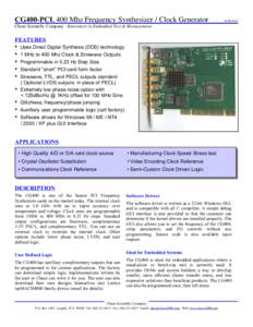 CG400-PCI, 400 Mhz Frequency Synthesizer / Clock Generator[removed]Chase Scientific Company - Innovators in Embedded Test & Measurement