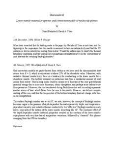 Discussion of Lower mantle material properties and convection models of multiscale plumes by Ctirad Matyska & David A. Yuen  25th December, 2006, Gillian R. Foulger