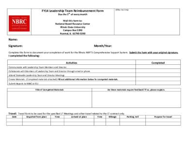 (Office Use Only)  FY14 Leadership Team Reimbursement Form th  Due the 5 of every month