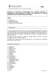 Departamento de Gestión del Servicio – Sistemas de Cartografía  CATÁLOGO DE FICHEROS DE INTERCAMBIO DEL CALLEJERO MUNICIPAL Y CARTOGRAFÍA BASE, REFERIDO AL ÁMBITO DEL MUNICIPIO DE MÁLAGA (DESCRIPCIÓN DE FICHEROS