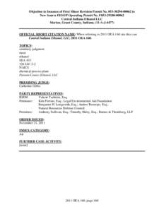 Objection to Issuance of First Minor Revision Permit No[removed] to New Source FESOP Operating Permit No. F053[removed]Central Indiana Ethanol LLC Marion, Grant County, Indiana, (11-A-J[removed]OFFICIAL SHORT 