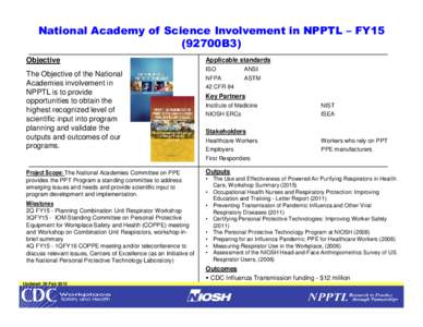National Academy of Science Involvement in NPPTL –FY15 (92700B3)