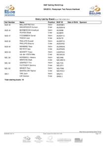 ISAF Sailing World Cup SKUD18 - Paralympic Two Person Keelboat Entry List by Event As of TUE 9 DEC 2014 Sail Number