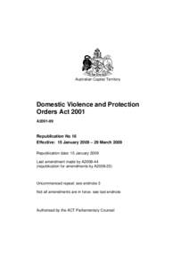 Australian Capital Territory  Domestic Violence and Protection Orders Act 2001 A2001-89