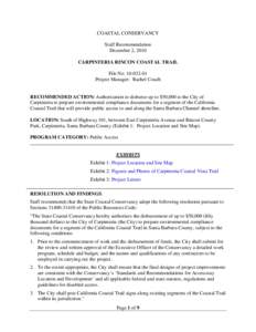 COASTAL CONSERVANCY Staff Recommendation December 2, 2010 CARPINTERIA RINCON COASTAL TRAIL File No[removed]Project Manager: Rachel Couch