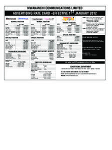 MWANANCHI COMMUNICATIONS LIMITED  ADVERTISING RATE CARD –EFFECTIVE 1ST JANUARY 2012 NORMAL POSITION SIZES