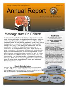 McHenry Community High School District 156  Summer 2015 Annual Report From Superintendent Dr. Michael Roberts
