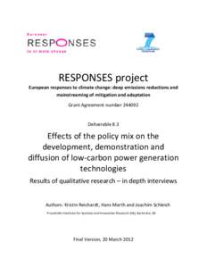 RESPONSES project European responses to climate change: deep emissions reductions and mainstreaming of mitigation and adaptation Grant Agreement numberDeliverable 8.3