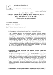 EUROPEAN COMMISSION HEALTH & CONSUMERS DIRECTORATE-GENERAL SANCO G – D[removed]SUMMARY RECORD OF THE