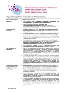 11 gesundheitspolitische Forderungen des Aktionsbündnisses Ebene /Zuständigkeiten Forderung / Was ist zu tun?  Bundesrat