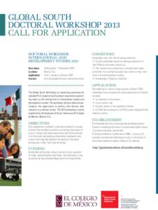 global south Doctoral Workshop 2013 call for application doctoral workshop, international and development studies 2013