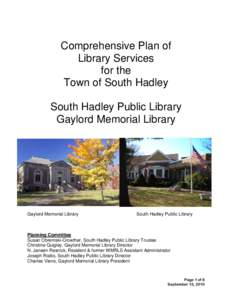 Comprehensive Plan for South Hadley Libraries