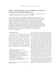 Radio Science, Volume ???, Number , Pages 1–12,  Passive over-the-horizon radar with WWV and the first station of the Long Wavelength Array J. F. Helmboldt,1 T. E. Clarke,1 J. Craig,2 S. W. Ellingson,3 J. M. Hartman,4,