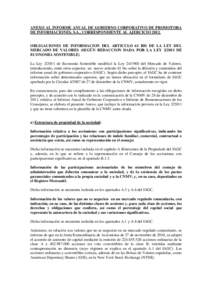 ANEXO AL INFORME ANUAL DE GOBIERNO CORPORATIVO DE PROMOTORA DE INFORMACIONES, S.A., CORRESPONDIENTE AL AJERCICIOOBLIGACIONES DE INFORMACION DEL ARTICULO 61 BIS DE LA LEY DEL MERCADO DE VALORES (SEGÚN REDACCION DA