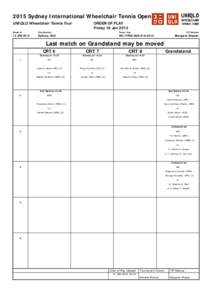 2015 Sydney International Wheelchair Tennis Open UNIQLO Wheelchair Tennis Tour ORDER OF PLAY Friday 16 Jan 2015