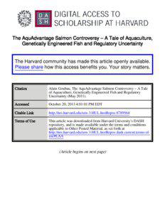 The AquAdvantage Salmon Controversy – A Tale of Aquaculture, Genetically Engineered Fish and Regulatory Uncertainty