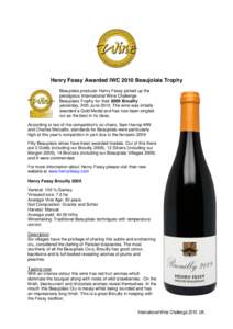 Wine / Gamay / Wine tasting / International Wine Challenge / Beaujolais / Rhône / Saône-et-Loire