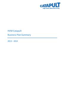 HVM Catapult Business Plan Summary[removed] 1. Introduction The High Value Manufacturing Catapult is the catalyst for future growth and success of