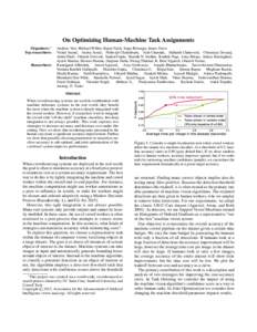 On Optimizing Human-Machine Task Assignments Organizers:∗ Top researchers: Researchers:  Andreas Veit, Michael Wilber, Rajan Vaish, Serge Belongie, James Davis.