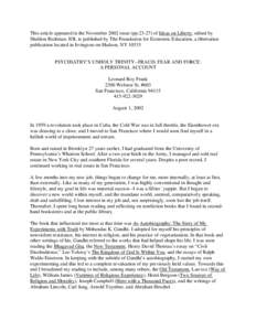 Peptide hormones / Recombinant proteins / Eli Lilly and Company / Insulin / Electroconvulsive therapy / Leonard Roy Frank / Manfred Sakel / Lobotomy / Shock therapy / Medicine / Psychiatry / Health