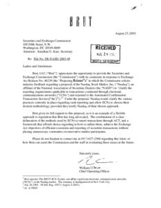 August 25,2003 Securities and Exchange Commission 450 Fifth Street, N.W. Washington, DC[removed]Attention: Jonathan G. Katz, Secretary