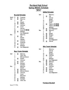 Rockland High School Spring Athletic Schedule 