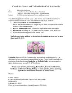 Clear Lake Trowel and Trellis Garden Club Scholarship