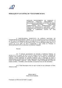 RESOLUÇÃO Nº 3.073-ANTAQ, DE 1º DE OUTUBRO DEINSTAURA PROCEDIMENTO DE CONSULTA E AUDIÊNCIAS PÚBLICAS, PREVIAMENTE