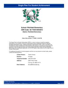 Single Plan For Student Achievement  School: Richfield Elementary CDS Code: [removed]District: Richfield Elementary