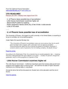 National Education Association / Service Employees International Union / American Association of University Professors / Ben Hueso / California State University / University of Phoenix / Hamid Shirvani / Education / Distance education / California Faculty Association