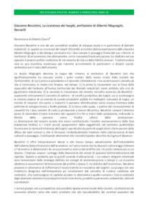 CNS ECOLOGIA POLITICA, NUMERO 3, MARZO 2016, ANNO 26  Giacomo Becattini, La coscienza dei luoghi, prefazione di Alberto Magnaghi, Donzelli Recensione di Alberto Ziparo* Giacomo Becattini è uno dei più accreditati studi