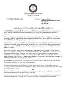 Auditor of Public Accounts Adam H. Edelen FOR IMMEDIATE RELEASE Contact: Stephenie Steitzer [removed]