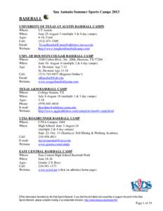 San Antonio Summer Sports Camps[removed]BASEBALL