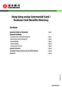 Hang Seng enJoy Commercial Card / Business Card Benefits Directory Contents Important Points to Remember  Page 1