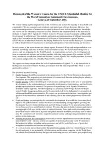 Document of the Women’s Caucus for the UNECE Ministerial Meeting for the World Summit on Sustainable Development, Geneva 24 SeptemberWe women form a significant proportion of the workforce and sustain the majori