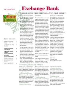 Exchange Bank  OCTOBER 2014 THIS SEASON, GIVE THANKS—AND GIVE SMART