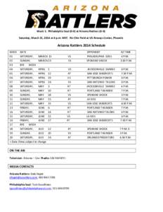Week 1: Philadelphia Soul[removed]at Arizona Rattlers[removed]Saturday, March 15, 2014 at 6 p.m. MST. Ak-Chin Field at US Airways Center, Phoenix Arizona Rattlers 2014 Schedule WEEK DATE 01