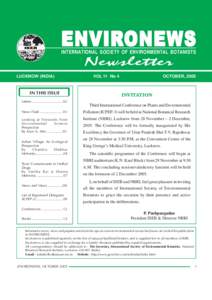 ENVIR ONEWS INTERNATIONAL SOCIETY OF ENVIRONMENTAL BOTANISTS Newsletter LUCKNOW (INDIA)