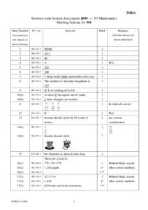 3ME4 Territory-wide System Assessment 2009 P3 Mathematics Marking Scheme for M4 Item Number