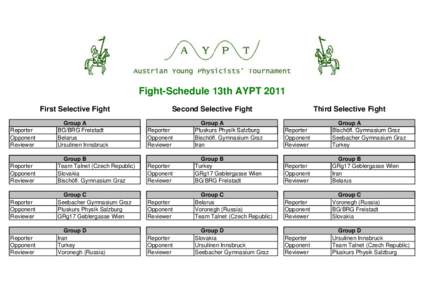 Fight-Schedule 13th AYPT 2011 First Selective Fight Reporter Opponent Reviewer