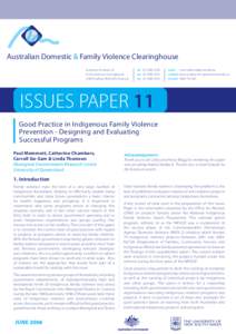 Ethics / Family therapy / Violence / Australia / Australian Aboriginal culture / Indigenous Australians / Domestic violence / Department of Families /  Housing /  Community Services and Indigenous Affairs / Aboriginal and Torres Strait Islander Services / Indigenous peoples of Australia / Violence against women / Abuse