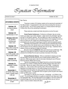 St. Ignatius School  Ignatian Information Volume 20, Issue 7  October 18, 2013