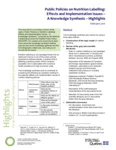 Public Policies on Nutrition Labelling: Effects and Implementation Issues - A Knowledge Synthesis - Highlights