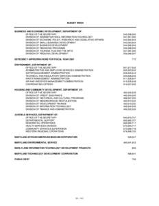 2008 Maryland State Budget - Volume III Index